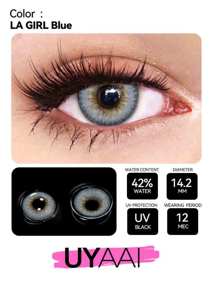 UYAAI Blue Contacts Yearly Colored Contact Lenses, Unisex Cosmetic Contact Lenses, Natural Fashion Lenses, 42% Water - Image 2
